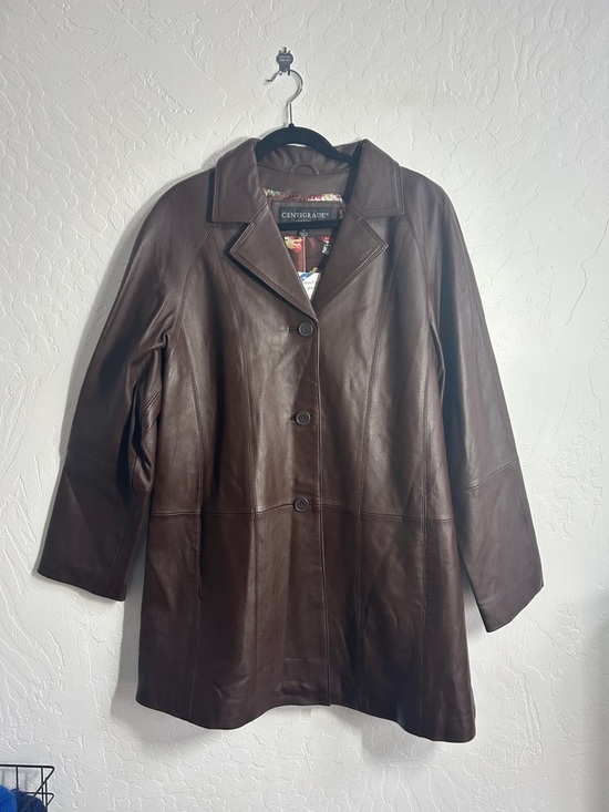 Centigrade Jackets & Blazers - Genuine leather Collared Women's Brown Leather Button-Front Coat